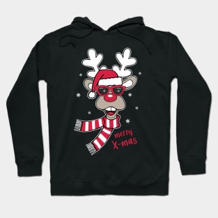 Reindeer Funny Merry X-Mas Christmas Cartoon Style Hoodie